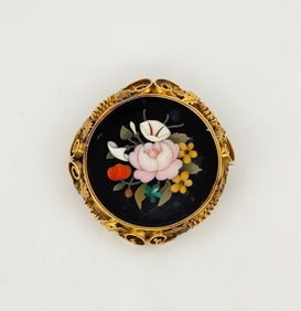 Antique 14K Pietra Dura Brooch
