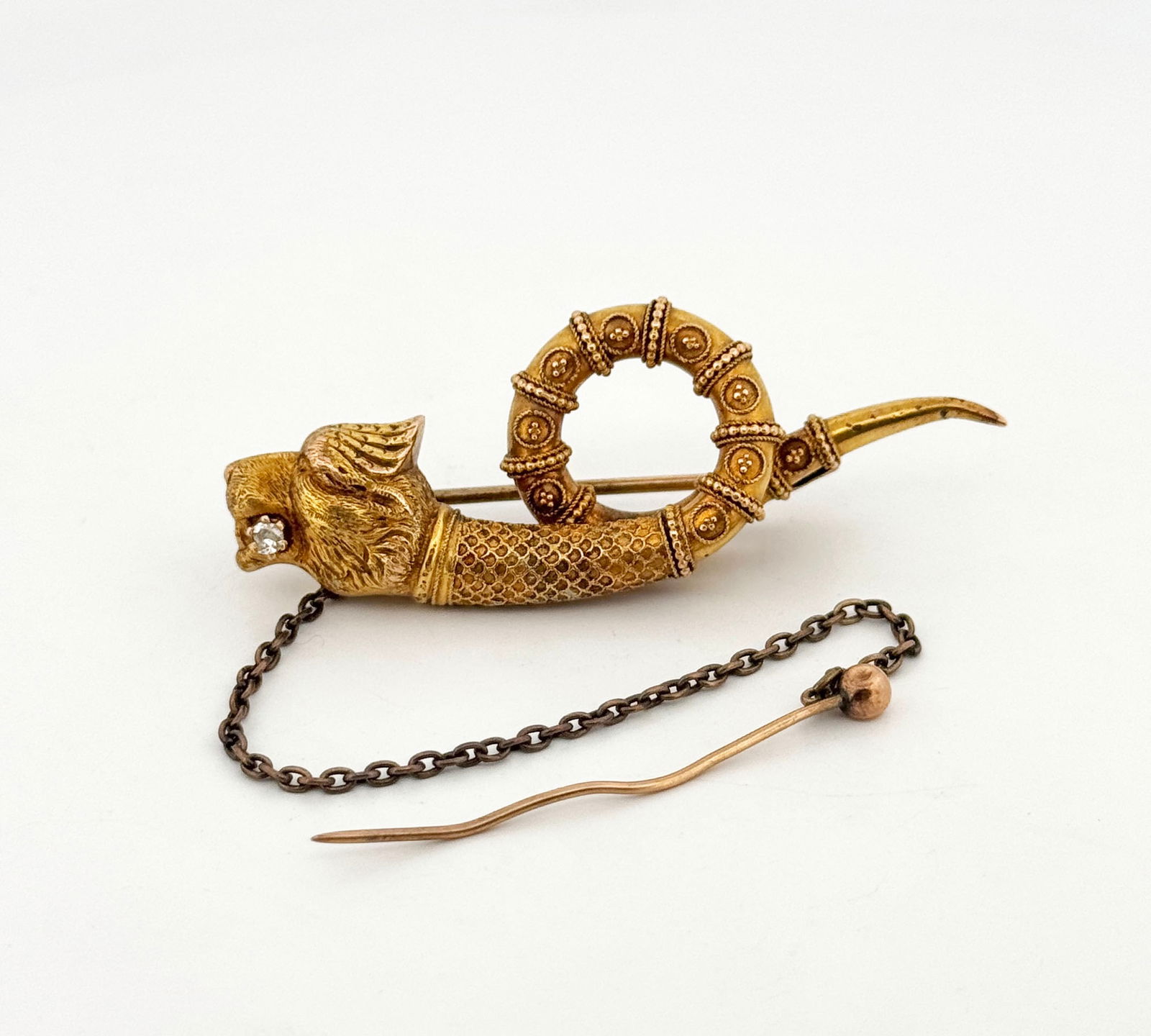 14k Etruscan Revival Brooch: 7.8gMeasures approximately 2.25 inches.