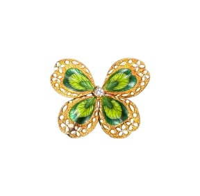 Antique 14k Enamel Clover Brooch by Krementz & Co