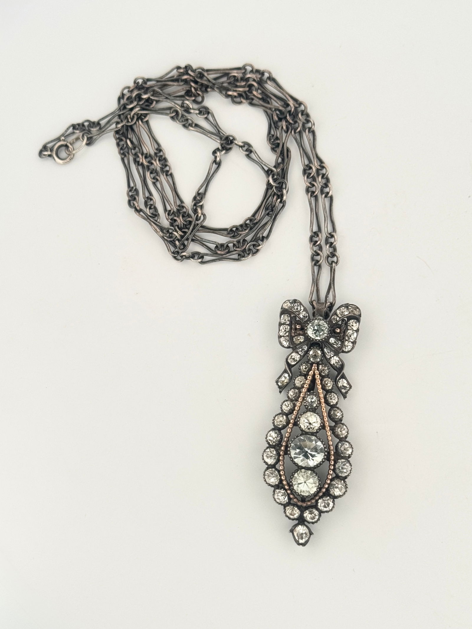 Antique Silver Paste Bow Pendant Necklace (1 of 3)