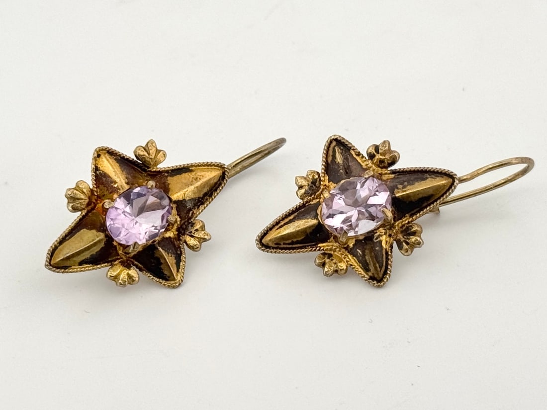 Victorian Vermeil Amethyst Earrings: 5g1.5" x 0.8"