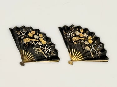 Pair of Mixed Metal Japanese Fan Jewelry Elements