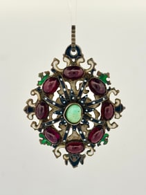 Austro-Hungarian Silver Enamel Garnet & Turquoise Pendant