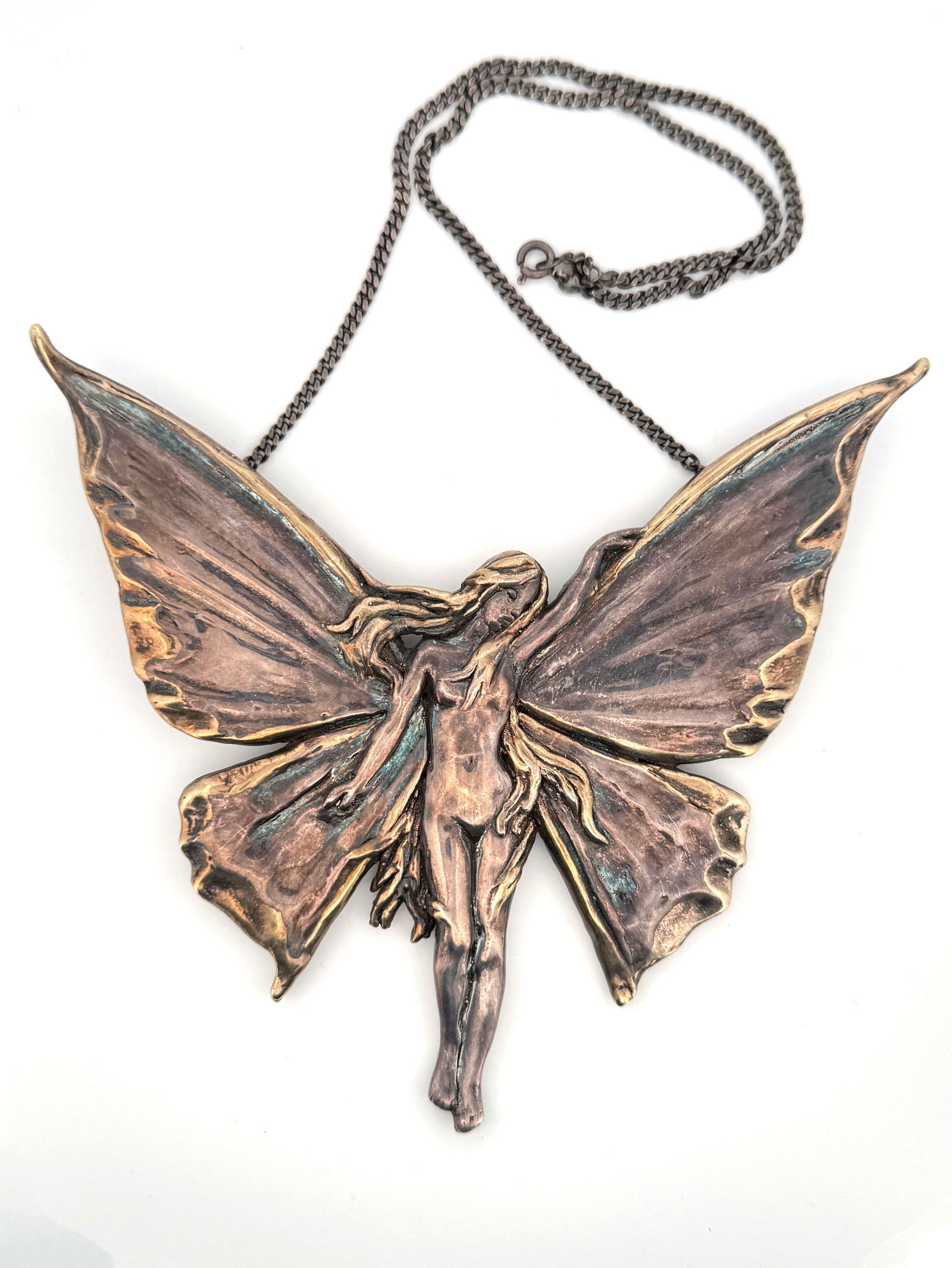 Yaakov Heller Sterling Silver Fairy Necklace: A sterling silver fairy necklace created by Yaakov Heller, signed on reverse.71.9g5.25"x5"