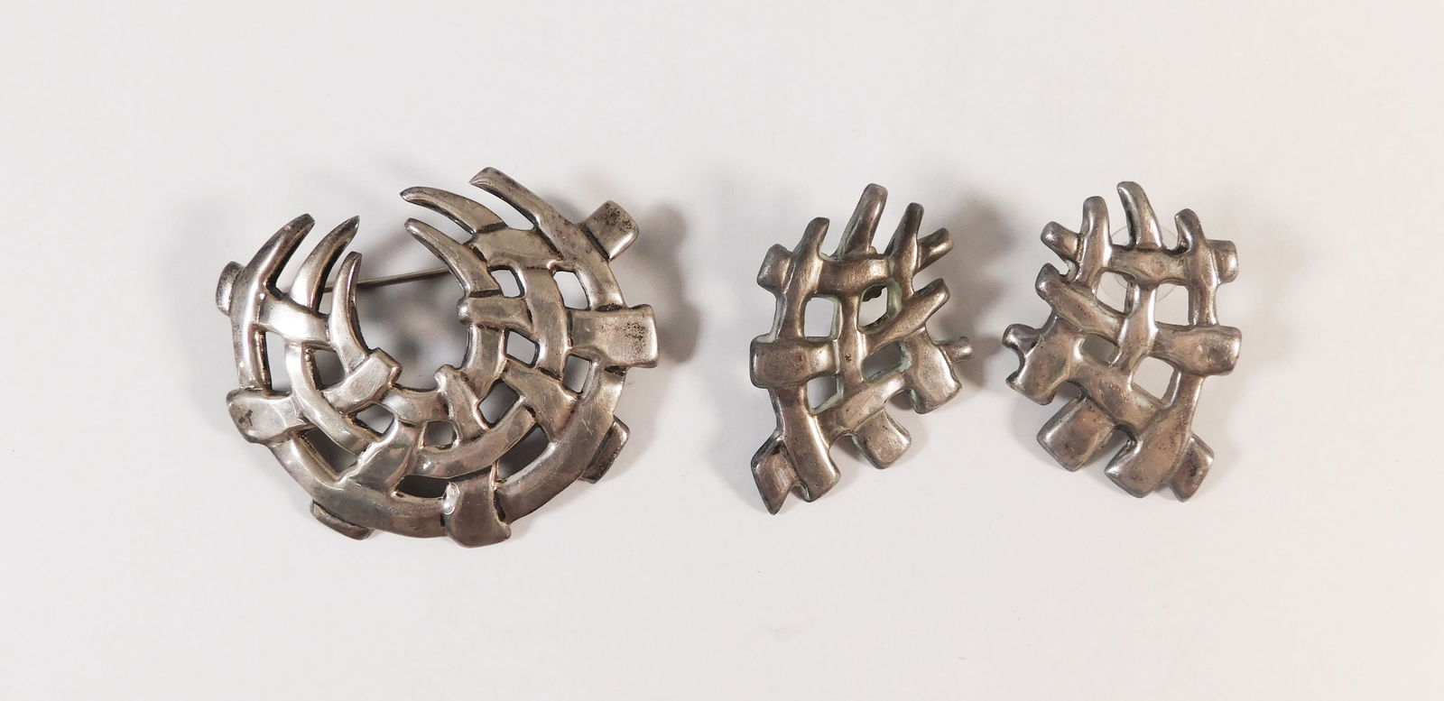 Modernist Sterling Silver Brooch and Earrings Set (1 of 3)
