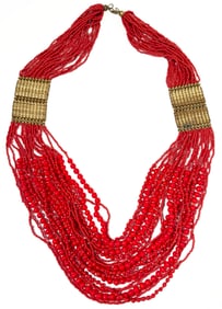 Red Beaded Multi-Strand Necklace