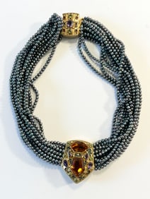 Percossi Papi Pearl, Gemstone & Enamel Necklace