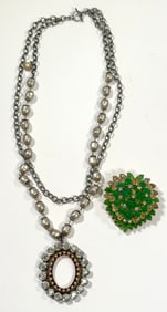 Christian Dior Green Crystal Brooch & Swarovski Crystal Necklace