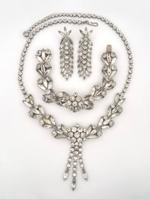 Vintage Rhinestone Jewelry Set: Necklace, Bracelet, Earrings