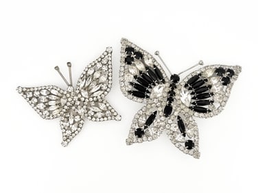 Two Rhinestone Butterfly Brooches