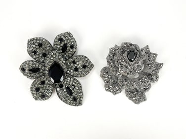 Two Rhinestone Rose Brooches