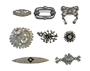 Eight Rhinestone Costume Brooches