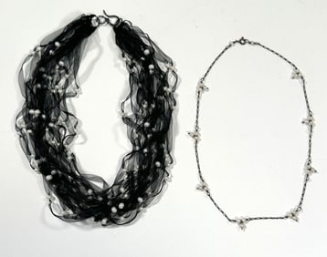 Two Sterling Silver & Pearl Necklaces