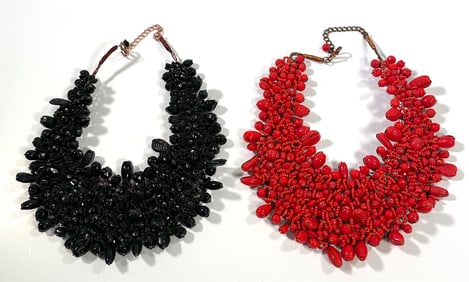 Red and Black Beaded Bib Necklaces