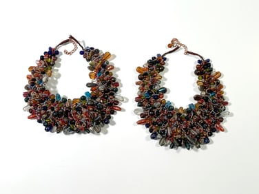 Two Multi-Color Beaded Bib Necklaces