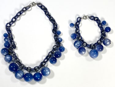 Blue Acrylic Necklace and Bracelet Set