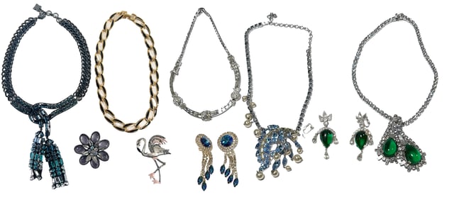 Blue and Green Rhinestone Jewelry Group