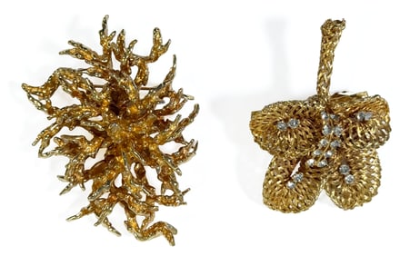 Two Gold Tone Brooches