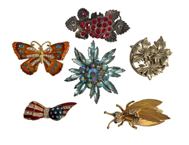 Six Vintage Brooches