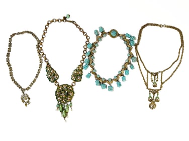 Four Enamel and Stone Costume Jewelry Necklaces