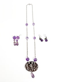 Sterling Silver Amethyst Necklace & Earring Set