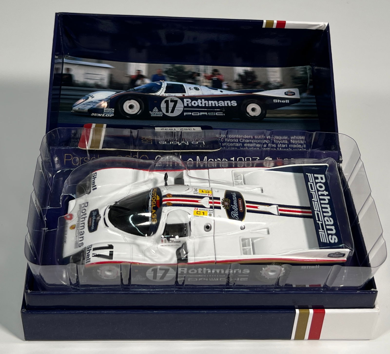 Slot.it Porsche 962C 1st Le Mans 1987 #17: Porsche 962C 1st Le Mans 1987 #17 Rothmans 1/32 Slot Car. Reference #CW20, with original case. Weight: 9oz. Dimensions: 3'' x 7.25''.