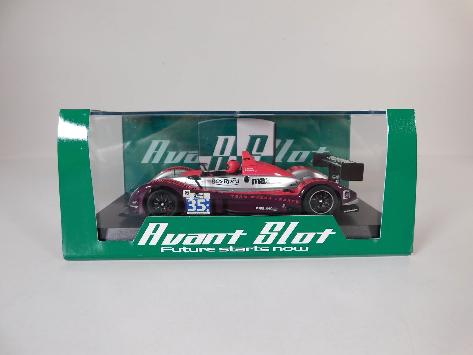 Avant Slot Pescarolo LMP Barcelona 2009 #35: Avant Slot Pescarolo LMP Barcelona 2009 #35 Mazda 1/32 Slot Car. Reference #50213, with original case. Weight: 7.7 oz.