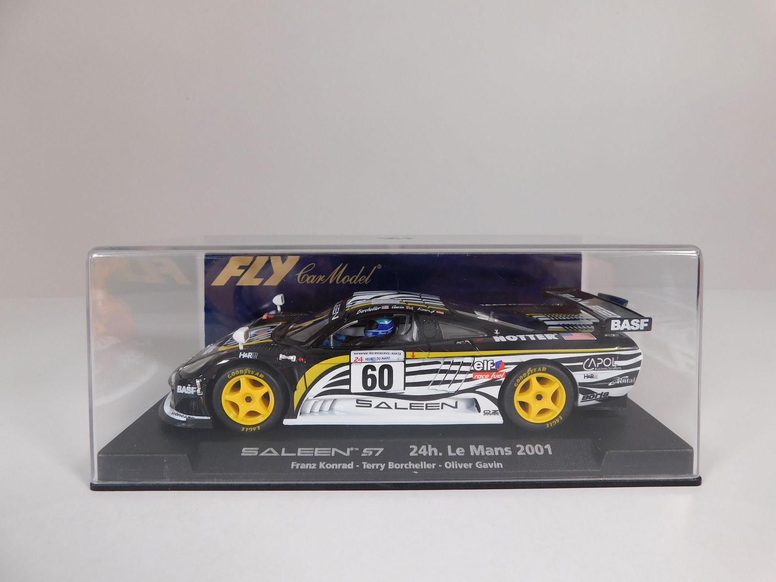 Fly Car Model Saleen S7 24h Le Mans 2001 #60: Fly Car Model Saleen S7 24h Le Mans 2001 Konrad-Borcheller-Gavin #60 1/32 Slot Car. Reference #88044, with original case. Weight: 7.2oz.