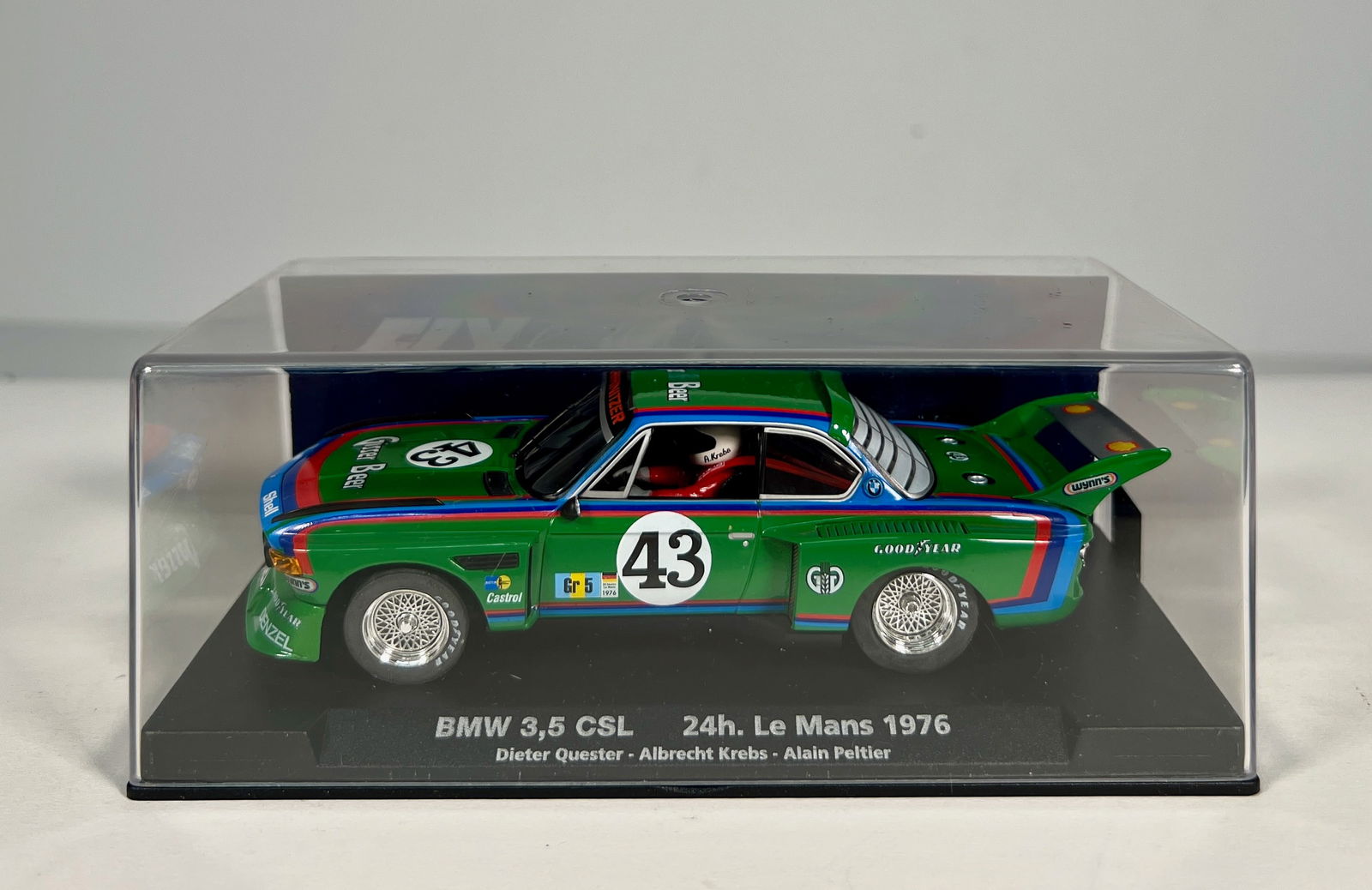 Fly Car Model BMW 3.5 CSL 24h Le Mans 1976 #43: Fly Car Model BMW 3.5 CSL, 24h Le Mans 1976 Quester - Krebs - Peltier #43 Gosser Beer 1/32 Slot Car A-682. Reference #88086, with original case. Weight: 5 oz.