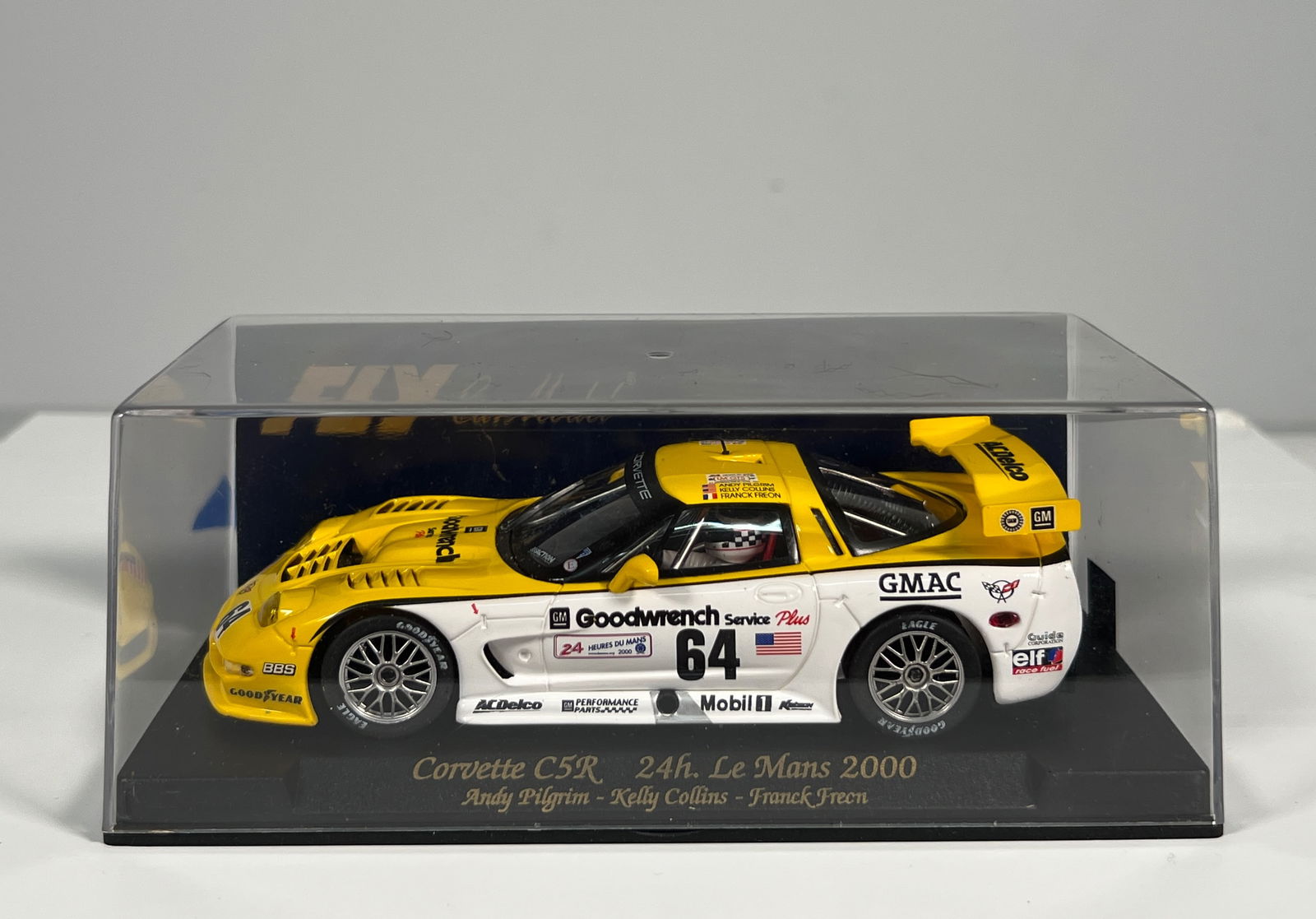 Fly Car Model Corvette C5R 24h Le Mans 2000 #64: Fly Car Model Corvette C5R 24h Le Mans 2000 Pilgrim - Collins - Frecn #64 Goodwrench 1/32 Slot Car. Reference #A122, with original case. Weight: 6 oz.