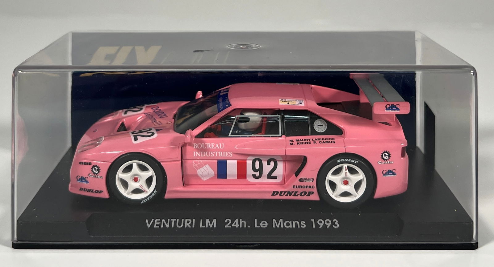 Fly Car Model Venturi 600 SLM 24h. Le Mans 1993 #92: Fly Car Model Venturi 600 SLM 24h. Le Mans 1993 #92 Dunlop 1/32 Slot Car. Reference #A19, with original case. Weight: 7 oz.