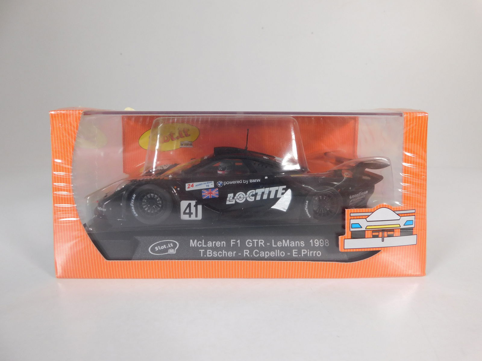 Slot.it McLaren F1 GTR LeMans 1998 #41: Slot.it McLaren F1 GTR LeMans 1998 BScher - Capello - Pirro #41 Loctite 1/32 Slot Car. Reference #CA10C, with original case. Weight: 7.5 oz. Shrink-wrapped - new in box.