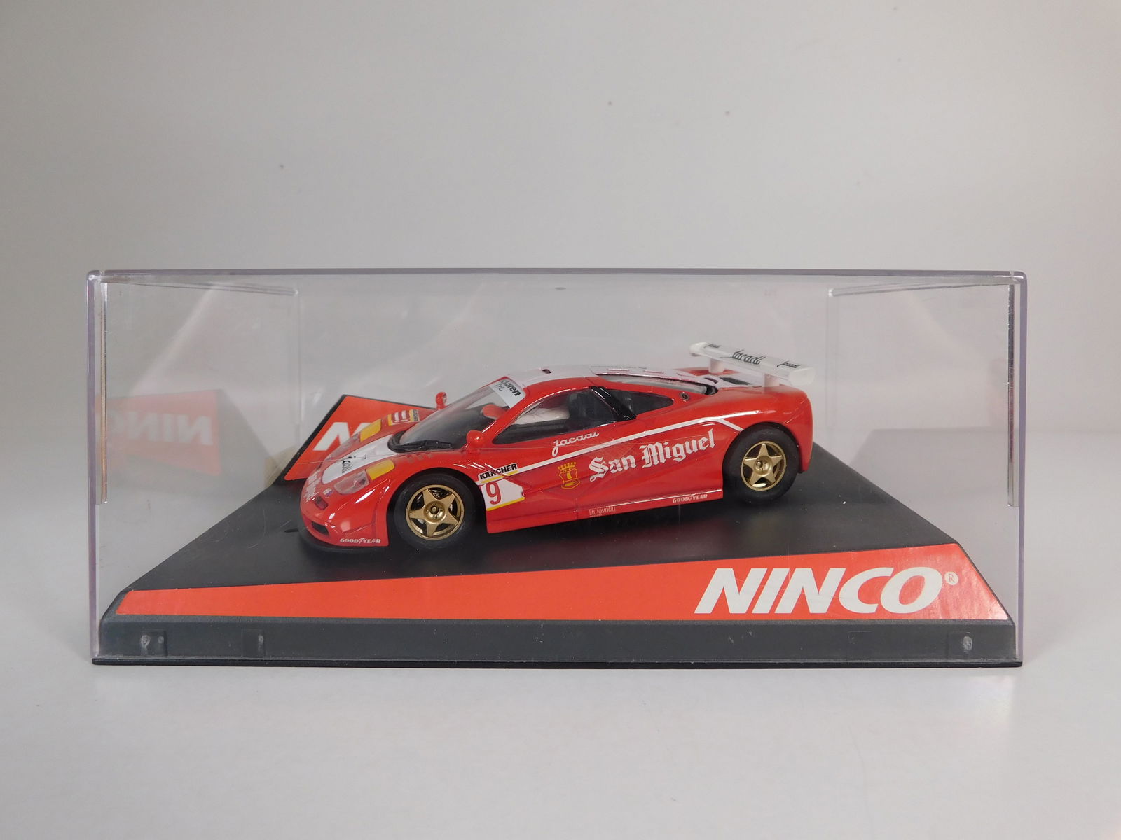 Ninco McLaren F1 GTR #9: Ninco McLaren F1 GTR Zhuhai #9 San Miguel 1/32 Slot Car. Reference #50435, with original case. Weight: 9.5 oz.