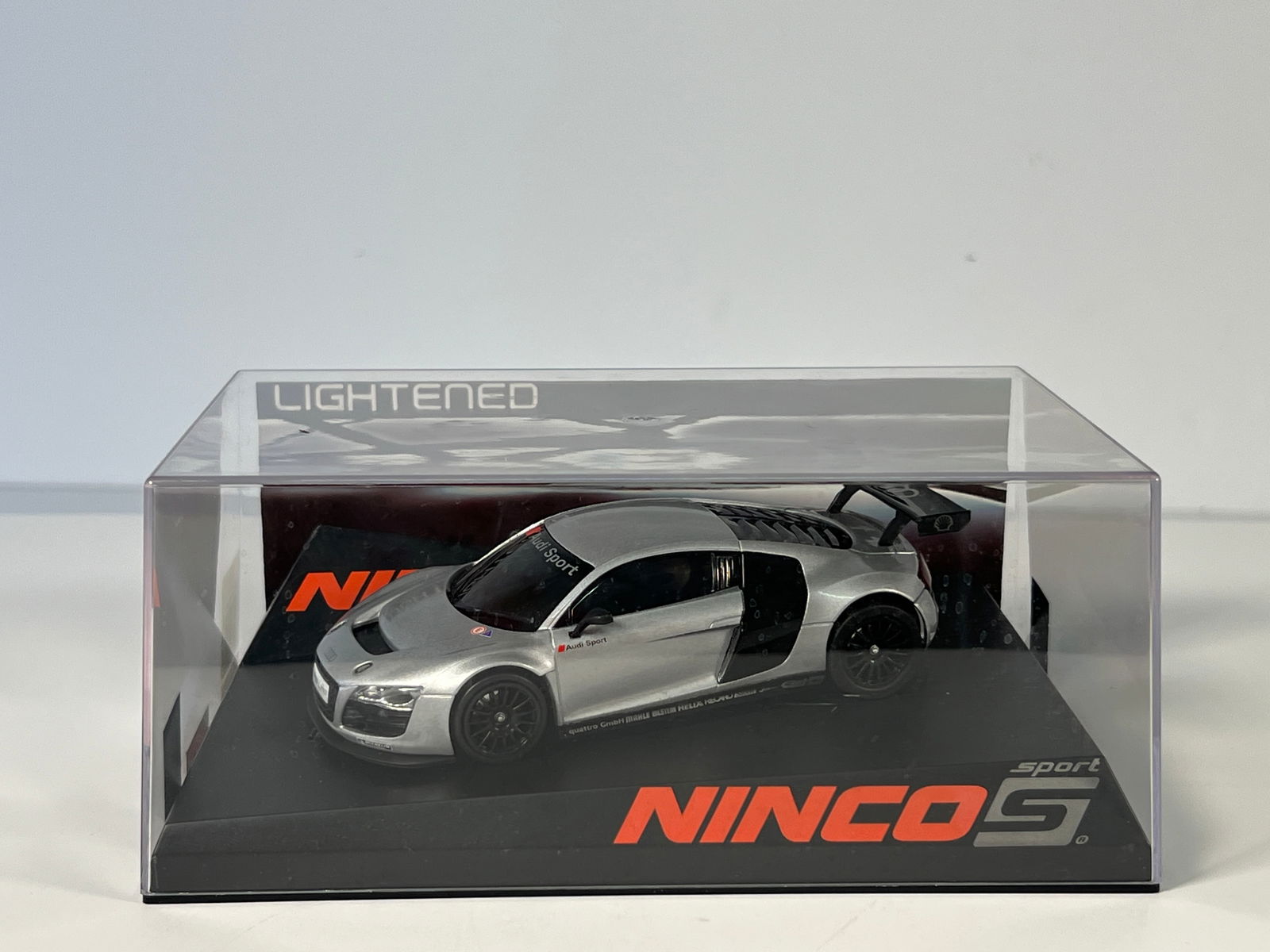 Ninco Audi R8 GT3 Test Car - Lightened: Ninco Audi R8 GT3 Test Car Lightened 1/32 Slot Car. Reference #50555, with original case. Weight: 10 oz.