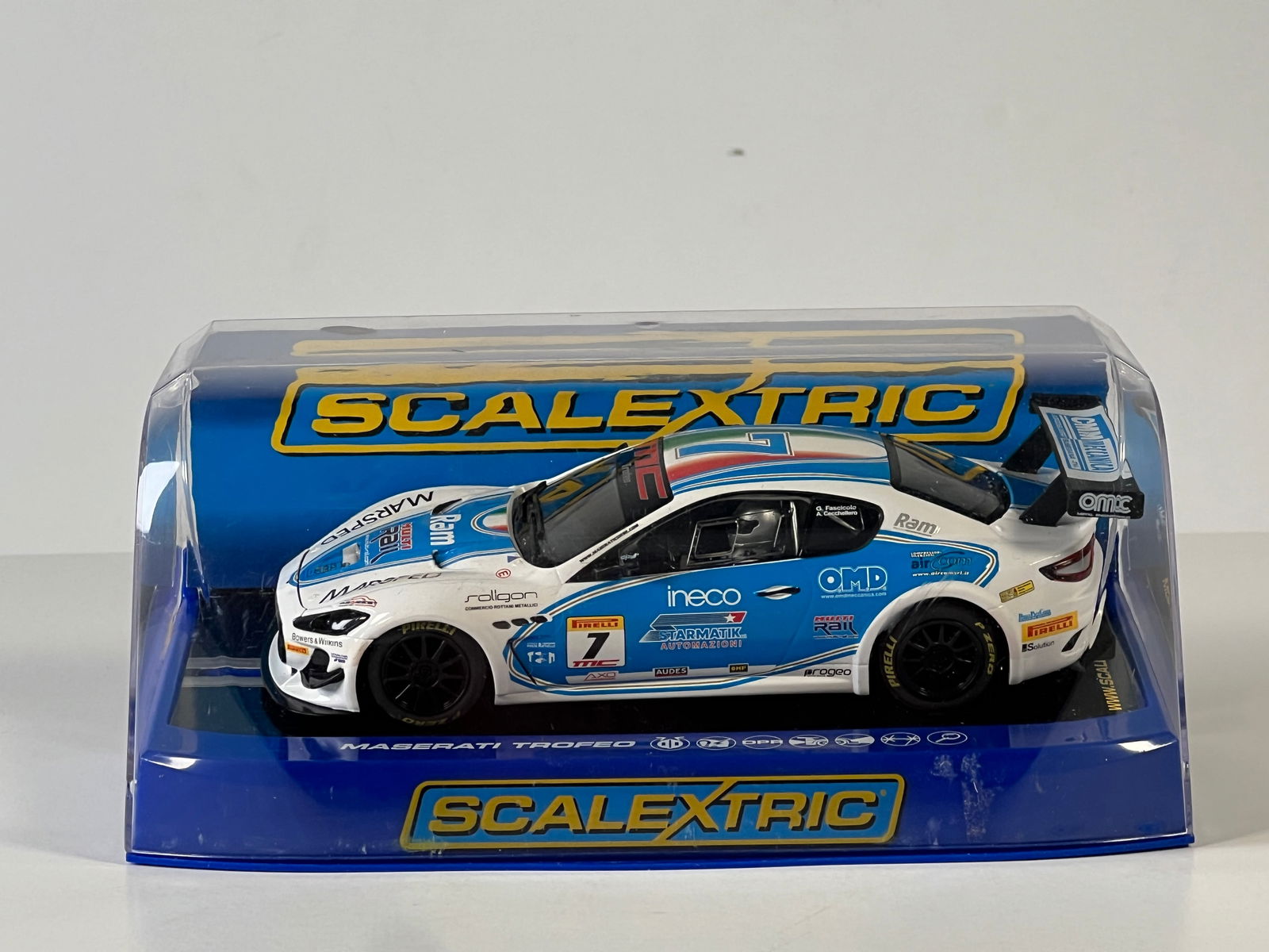 Scalextric Maserati Trofeo World Series 2012 #7: Scalextric Maserati Trofeo World Series 2012 Andrea Cecchellero #7 Ram 1/32 Slot Car. Reference #C3507, with original case. Weight: 9 oz.