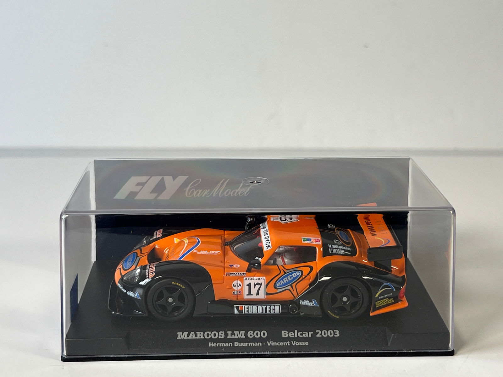 Fly Car Model Marcos LM 600 Belcar 2003 #17: Fly Car Model Marcos LM 600 Belcar 2003 Buurman - Vosse #17 Roma 1/32 Slot Car, with original case. Weight: 7 oz.