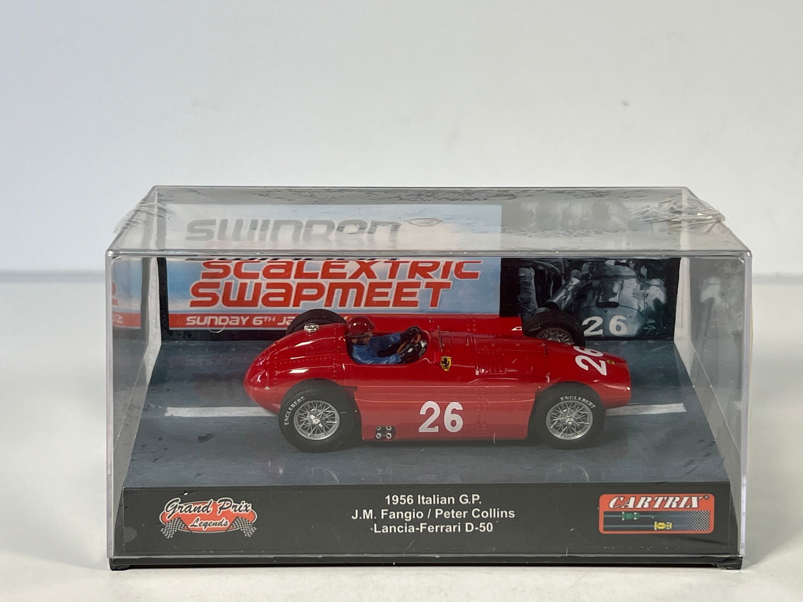 Cartrix 1956 Lancia-Ferrari D-50 Swindon Swapmeet 2013 Special Edition: Cartrix 1956 Lancia-Ferrari D-50 driven by Fangio and Collins in the Italian Grand Prix. Special Edition, #73 of 200 units for Swindon Swapmeet 2013. Reference 0028. In original display case.