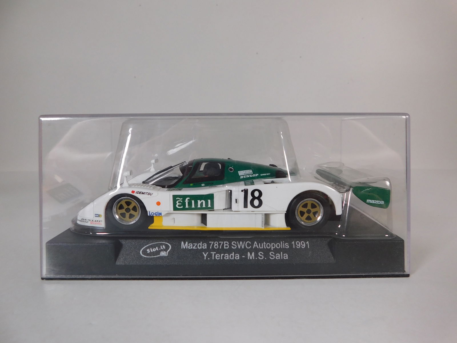 Slot.it Mazda 787B SWC Autopolis 1991 #18: Slot.it Mazda 787B SWC Autopolis 1991 Terada - Sala #18 Efini 1/32 Slot Car. Reference #CA15a, with original case. Weight: 7.4 oz. 
