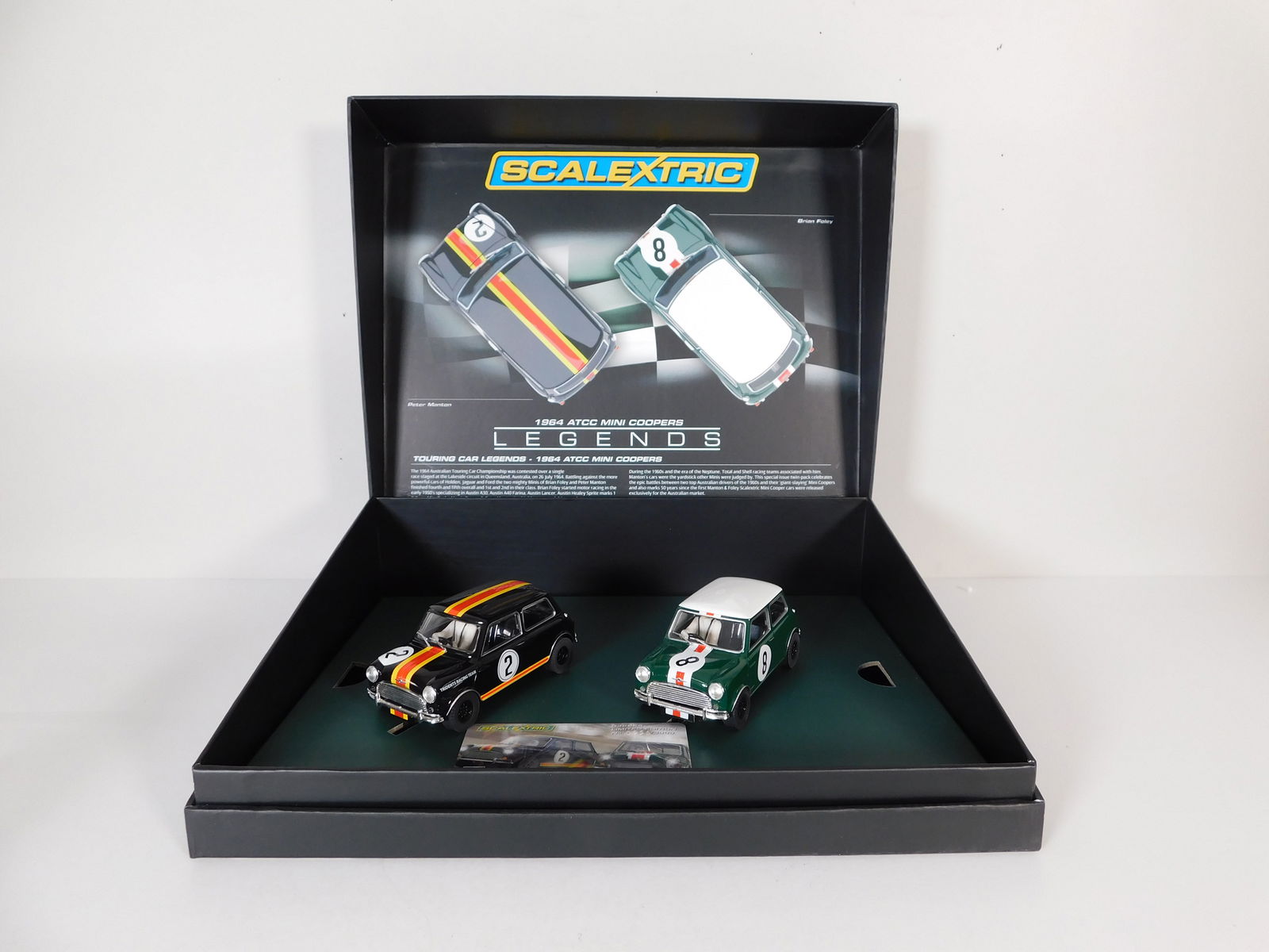 Scalextric Touring Car Legends 1964 ATCC Mini Coopers #2 #8 Set: Scalextric Touring Car Legends 1964 ATCC Mini Coopers Limited Edition #2 #8 1/32 Slot Car Set. Reference #C3586A. Weight: 21.8 oz. Limited edition 0956/3000