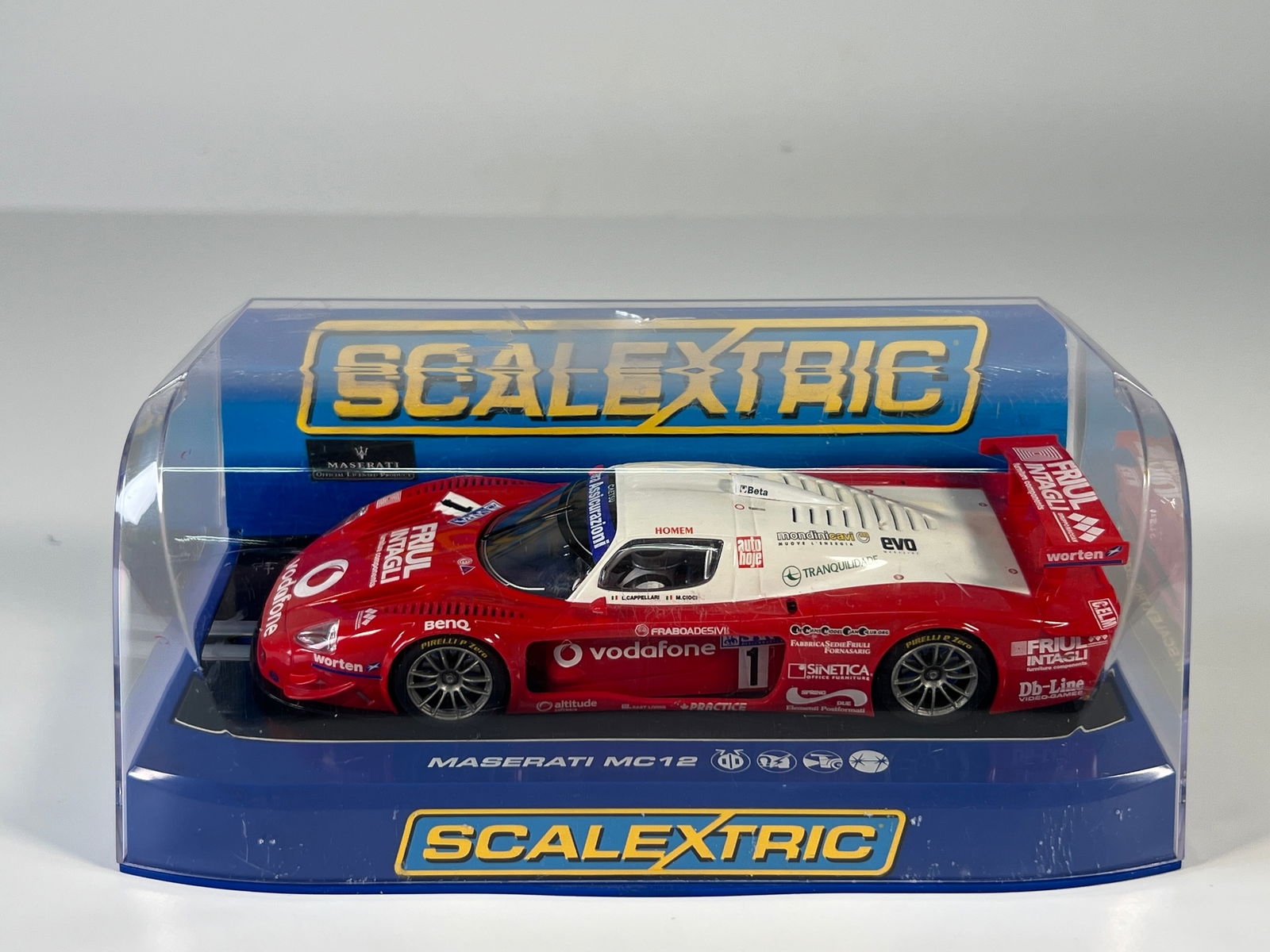 Scalextric Maserati MC12 #1: Scalextric Maserati MC12 Racing Box #1 Vodafone 1/32 Slot Car. Reference #C2784, with original case. 