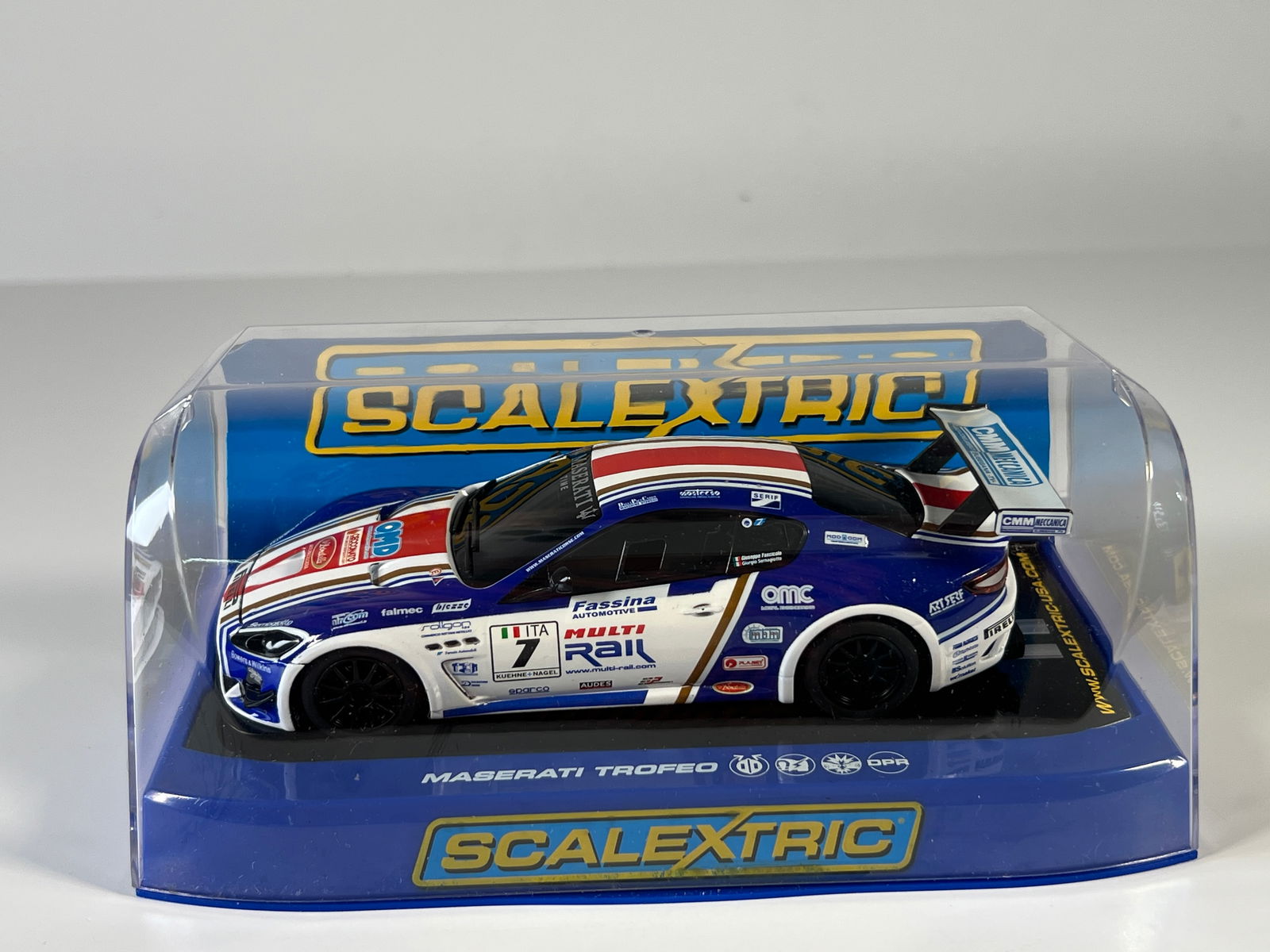 Scalextric Maserati Trofeo World Series 2012 #7: Scalextric Maserati Trofeo World Series 2012 G.Sernagiotto #7 OMD 1/32 Slot Car. Reference #C3380, with original case. Weight: 8.3 oz.