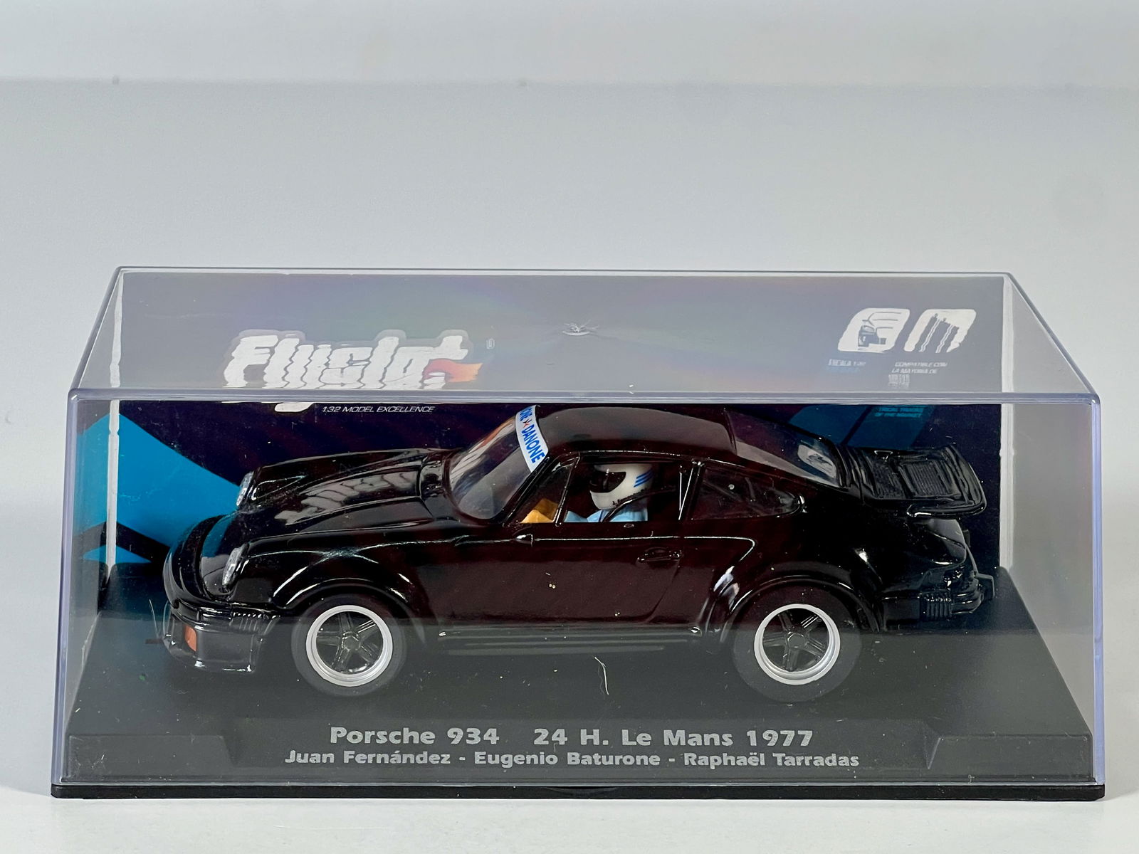 Flyslot Porsche 934 24 H. Le Mans 1977: Flyslot Porsche 934 24 H. Le Mans 1977 Fernandez - Baturone - Tarradas 1/32 Slot Car. Reference #044102, with original case. Weight: 6.2 oz.