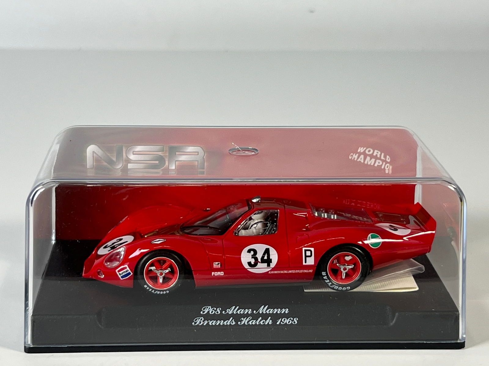 NSR P68 Alan Mann Brands Hatch 1968 #34: NSR P68 Alan Mann Brands Hatch 1968 #34 1/32 Slot Car, with original case. 