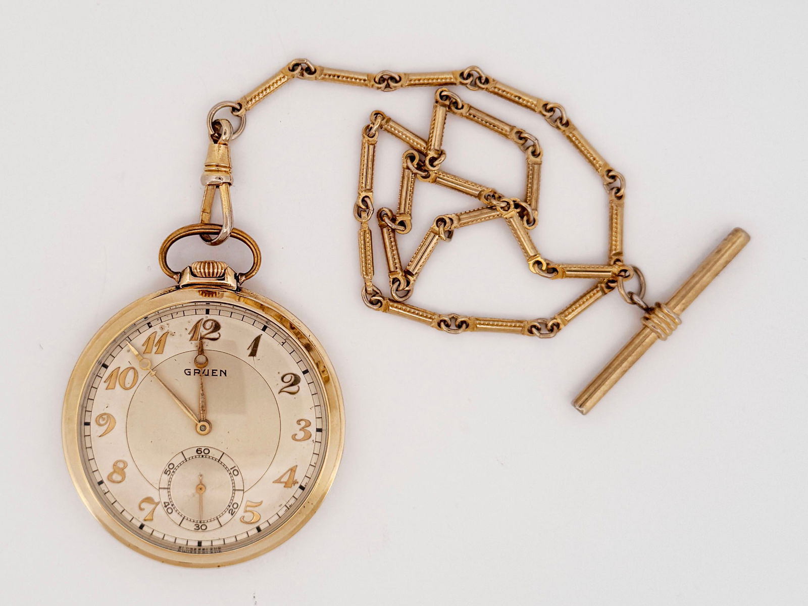 Gruen Openface Pocketwatch, 10K Gold Filled Case with Chain (1 of 8)