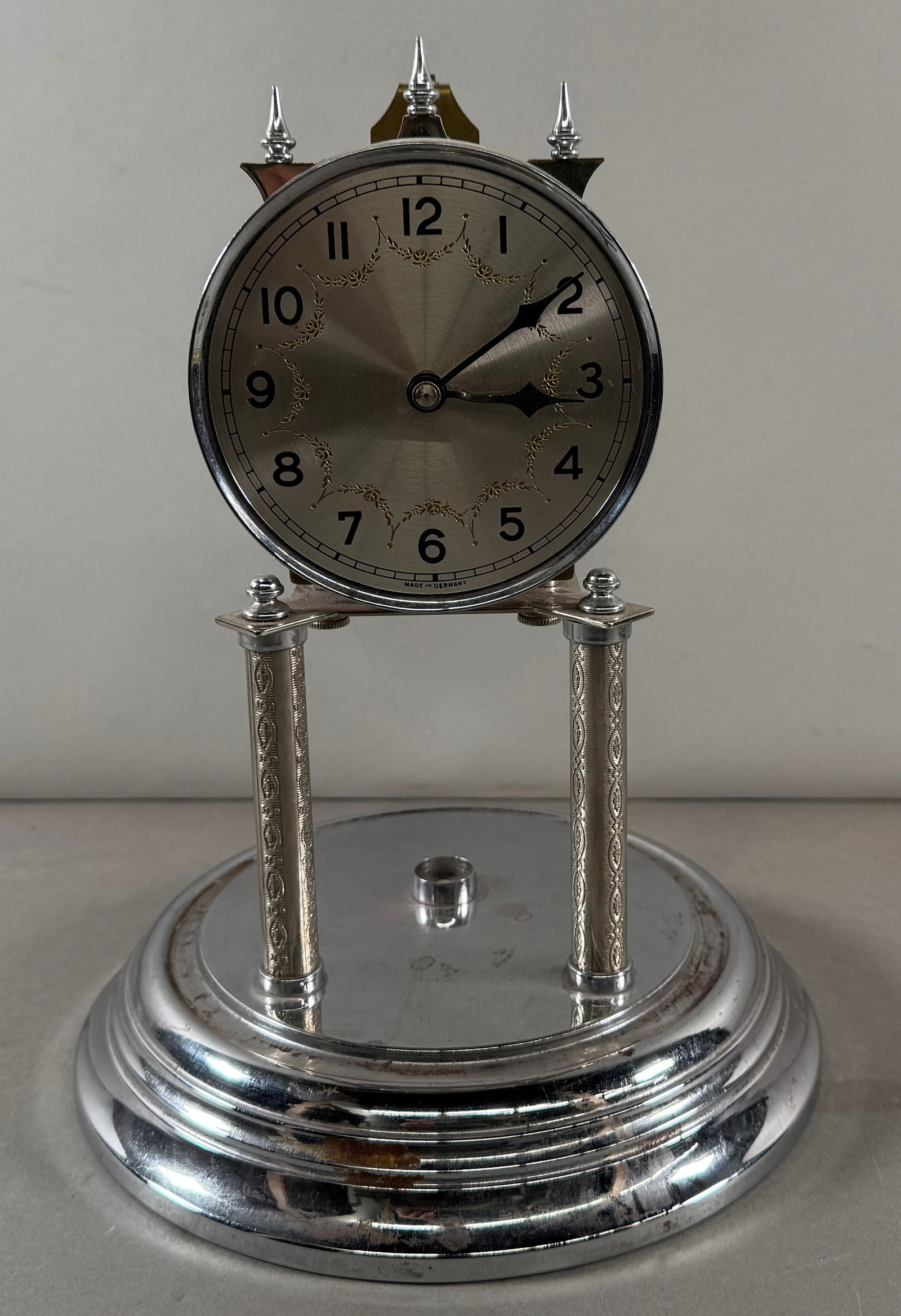 Vintage German 400 Day Table Clock, Silver Tone (For Repair or Parts) (1 of 6)
