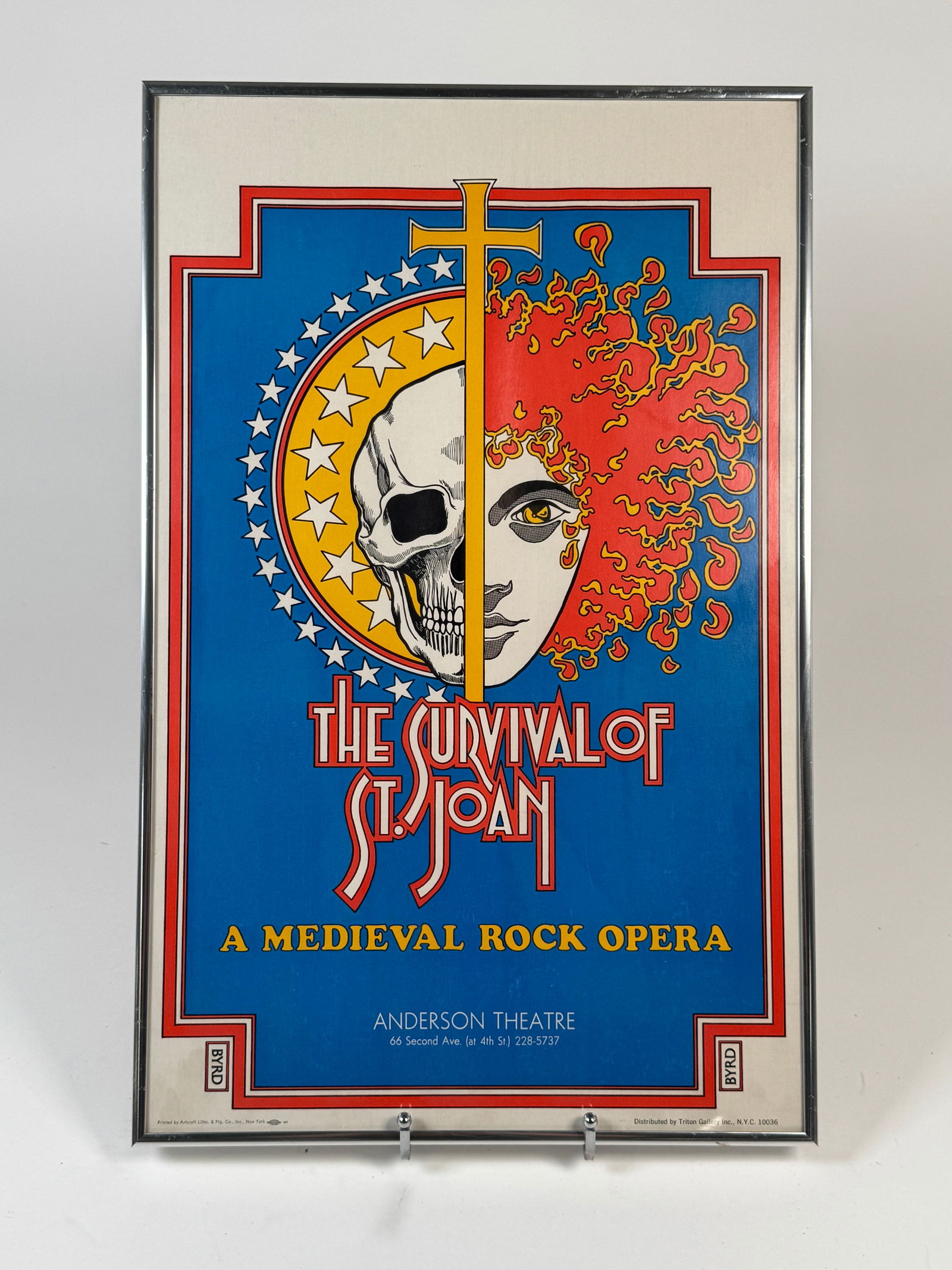 "The Survival of St. Joan: A Medieval Rock Opera" Poster - 1971: Poster for "The Survival of St. Joan: A Medieval Rock Opera" at the Anderson Theatre, 1971. Dimensions: 22 3/16 x 14 3/16 inches. Framed.