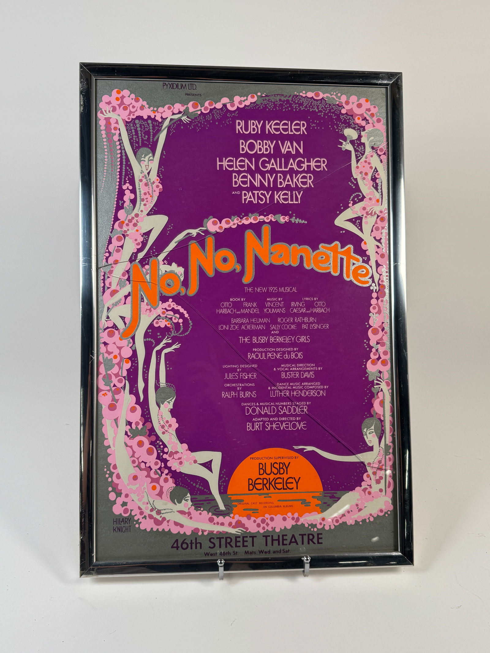 "No, No, Nanette" Broadway Poster, 1971: 1971 Broadway poster for "No, No, Nanette" featuring Ruby Keeler, Bobby Van, Helen Gallagher, Benny Baker, and Patsy Kelly. Framed. Dimensions: 23 x 15 inches.