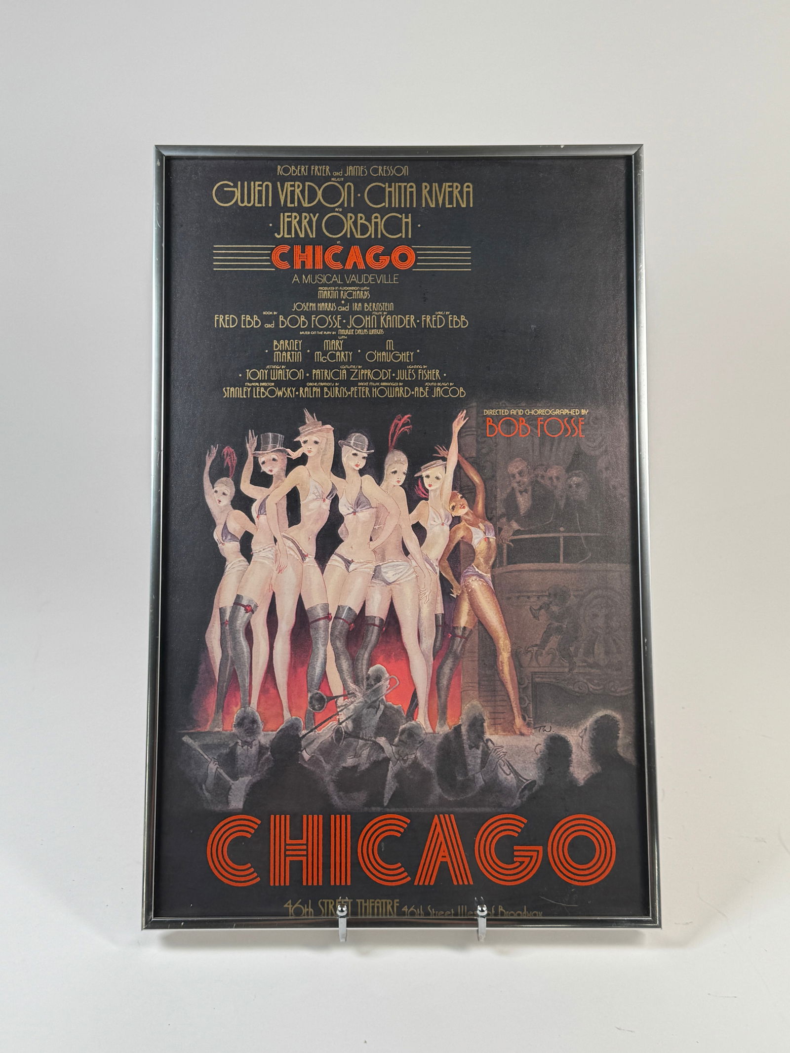 "Chicago" Broadway Musical Poster, 1975: Framed poster for the Broadway musical "Chicago" starring Gwen Verdon, Chita Rivera, and Jerry Orbach. Dimensions: 22.25 x 14.25 inches. 