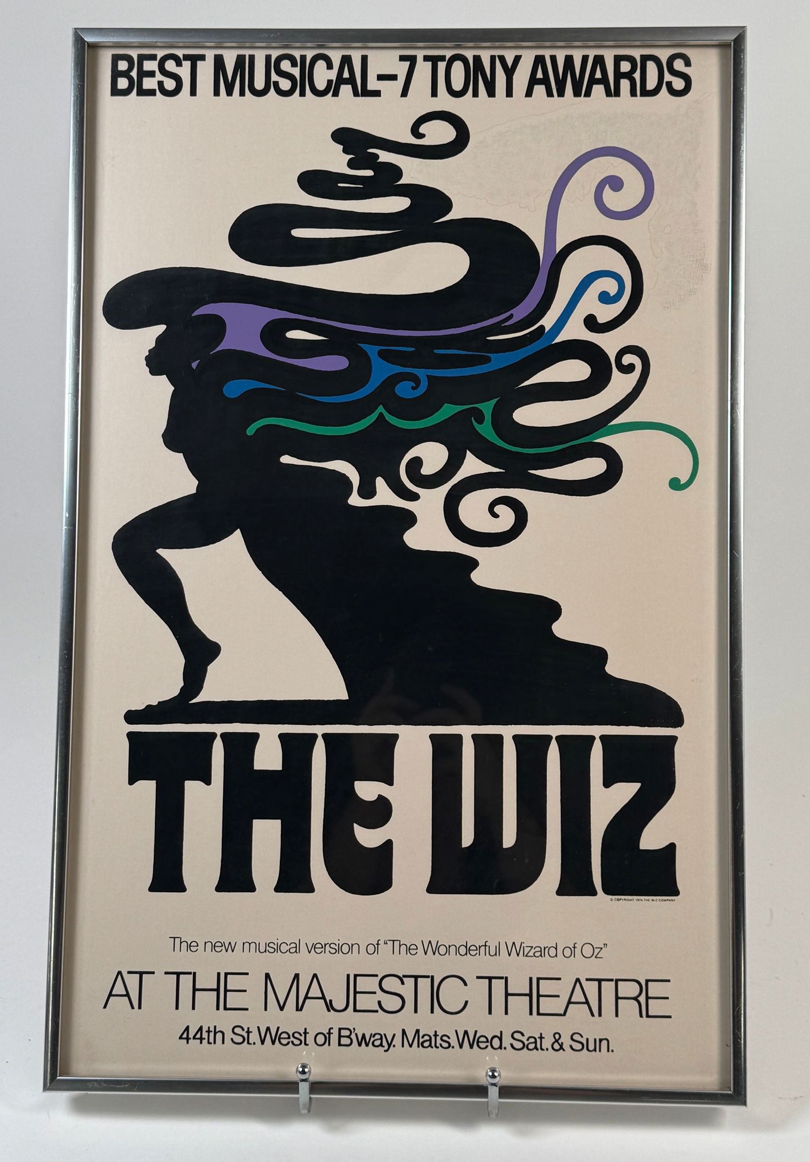 1975 "The Wiz" Broadway Poster, Majestic Theatre, Framed: Original poster for "The Wiz" at the Majestic Theatre. Framed. Dimensions: 22 1/4 x 14 1/4 inches. "Best Musical - 7 Tony Awards"