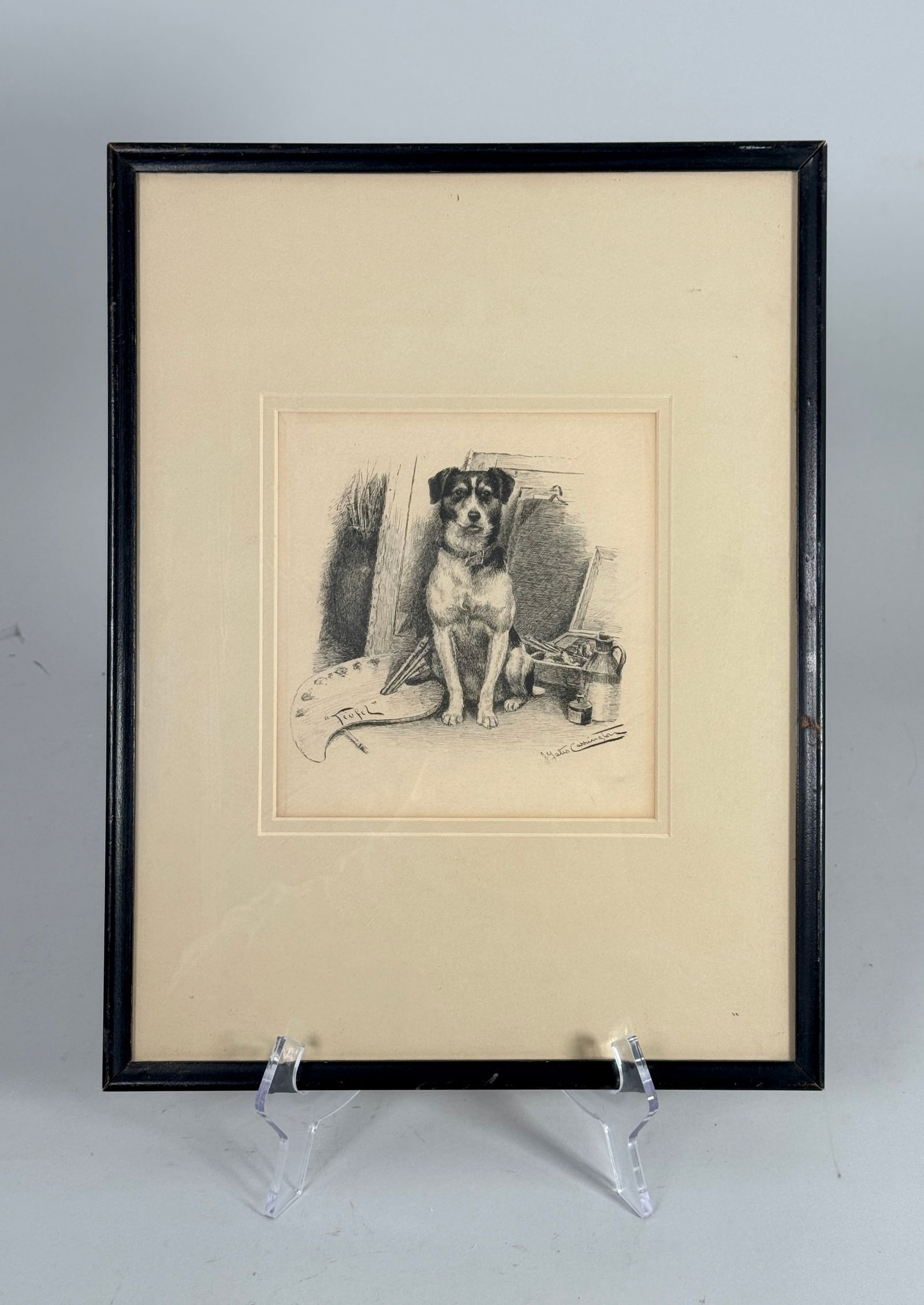 "Teufel, the Terrier" Etching - James Yates Carrington: Framed print of "Teufel, the Terrier" - James Yates Carrington. Frame: 16.75 x 12.75 inches. Print: 7.25 x 6.75 inches.